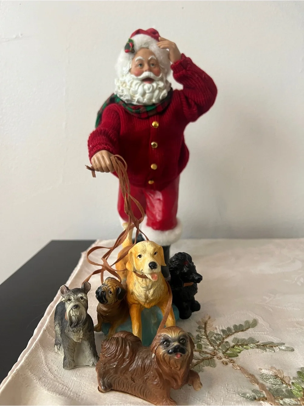 Dog Walking Santa Claus Figurine Decor